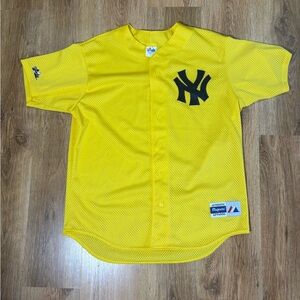90s Majestic MLB New York Yankees Baseball Vibrant Yellow Jersey Mens Size Large